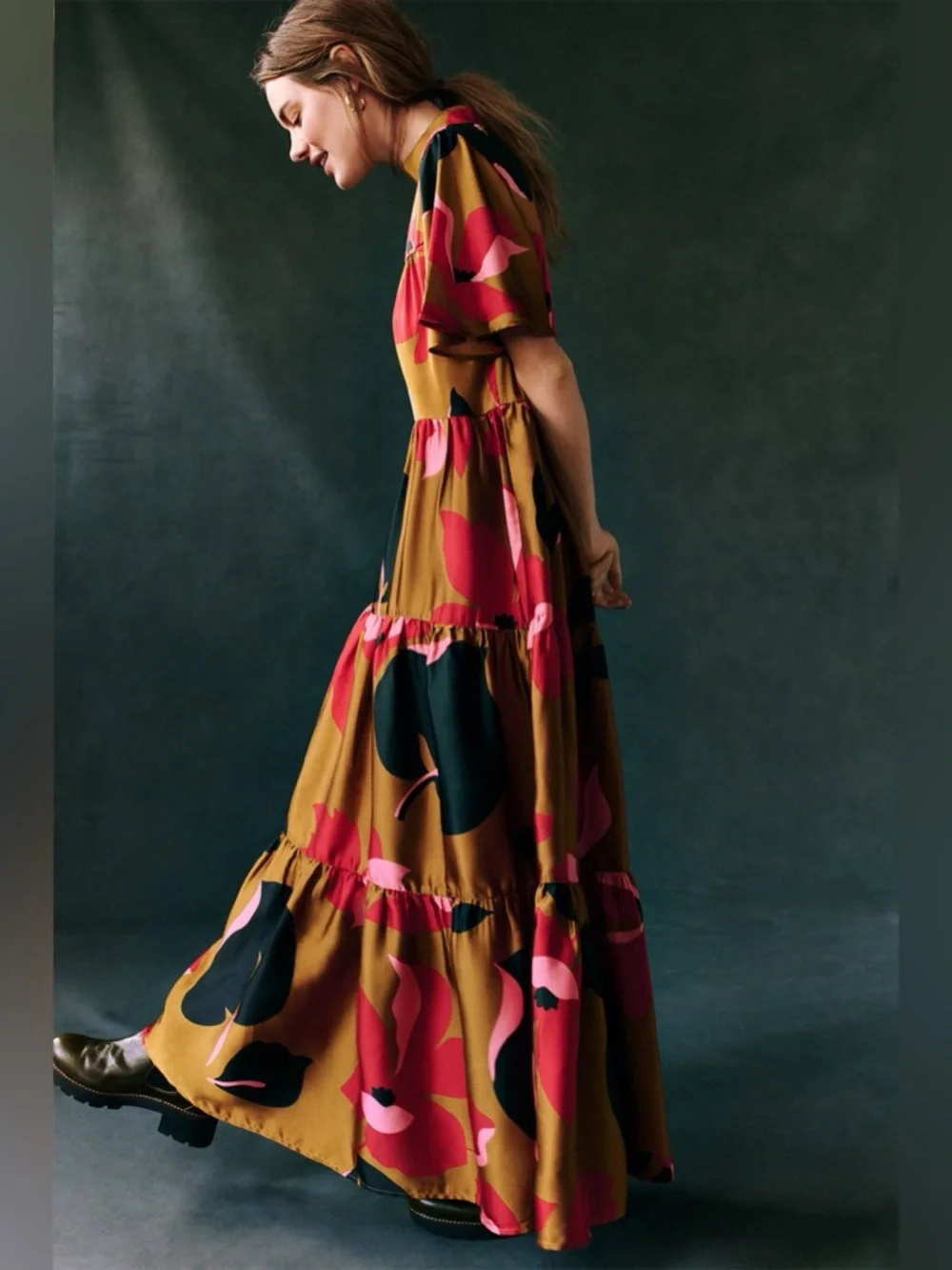 Anthropologie Corey Lynn Calter Gianna Tiered Floral Maxi Dress Small Petite - Picture 1 of 11